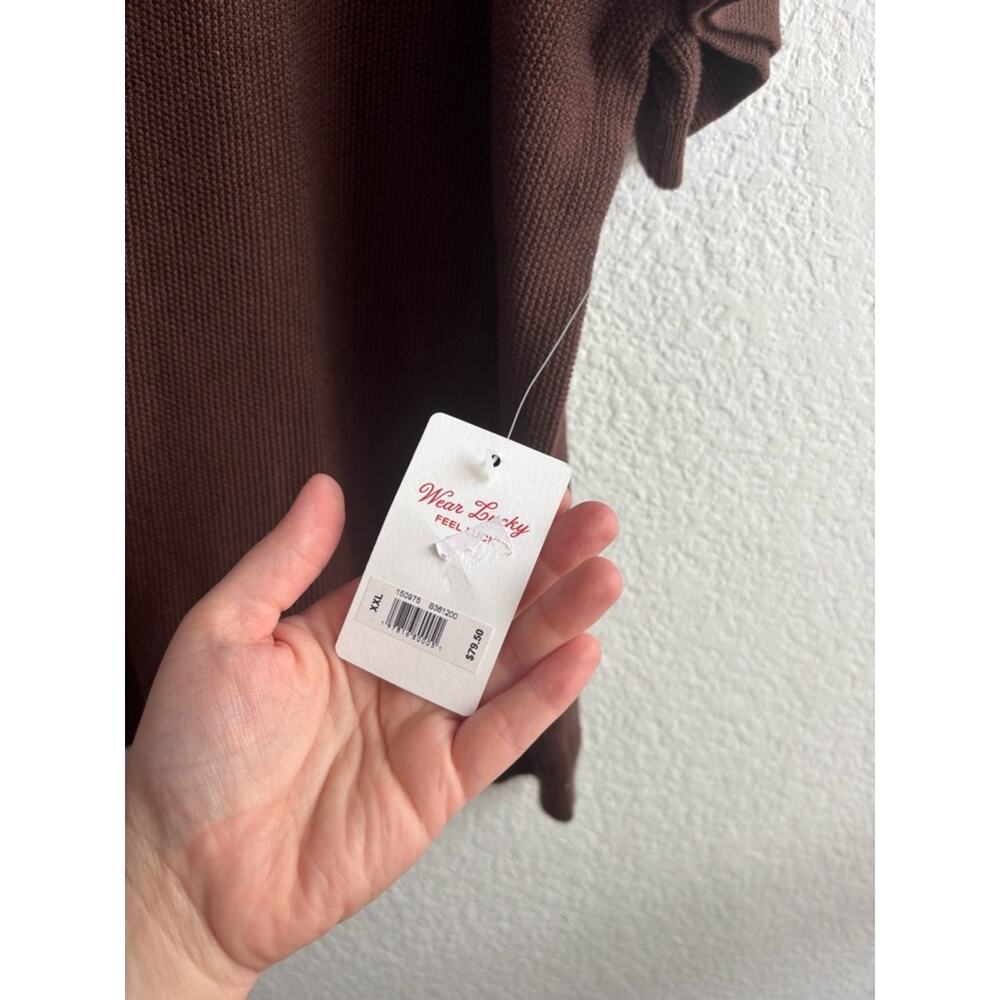 Lucky Brand Short Sleeve Knit Shirt in Chocolate Brown Cotton Mens XXL New - Picture 5 of 7